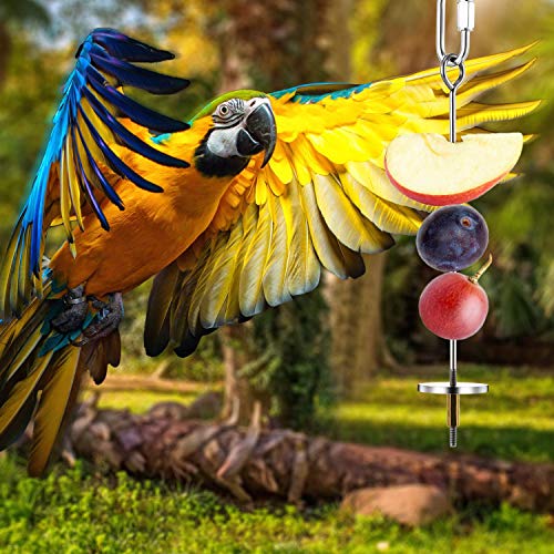 3PCS Bird Skewer Bird Food Holder Bird Feeders Stainless Steel Bird Parrot Skewer Small Animal Fruit Vegetable Holder Foraging Hanging Food Feeder for Parrots Cockatoo Cockatiel Cage (20, 16, 12 cm)