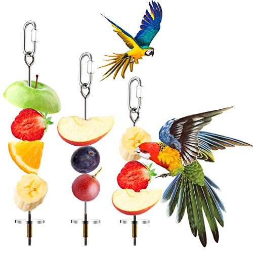 3PCS Bird Skewer Bird Food Holder Bird Feeders Stainless Steel Bird Parrot Skewer Small Animal Fruit Vegetable Holder Foraging Hanging Food Feeder for Parrots Cockatoo Cockatiel Cage (20, 16, 12 cm)