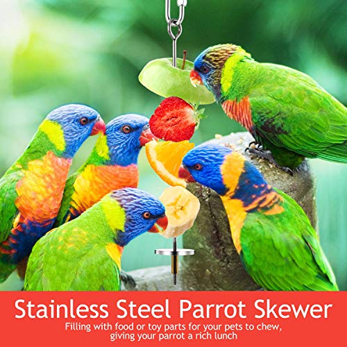 3PCS Bird Skewer Bird Food Holder Bird Feeders Stainless Steel Bird Parrot Skewer Small Animal Fruit Vegetable Holder Foraging Hanging Food Feeder for Parrots Cockatoo Cockatiel Cage (20, 16, 12 cm)