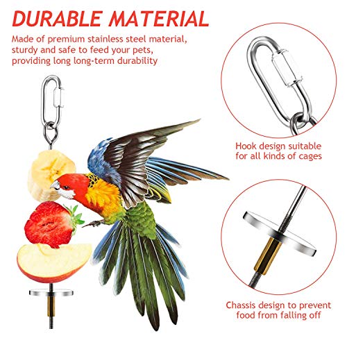 3PCS Bird Skewer Bird Food Holder Bird Feeders Stainless Steel Bird Parrot Skewer Small Animal Fruit Vegetable Holder Foraging Hanging Food Feeder for Parrots Cockatoo Cockatiel Cage (20, 16, 12 cm)