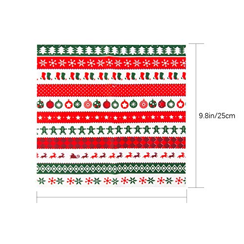 TOYMIS 15Pcs 9.8x9.8 Inch Christmas Cotton Fabric, Square Precut Quilting Patchwork Fabric Scraps for DIY Christmas Sewing Craft Supplies—Snowflake, Santa, Reindeer, Bell Print