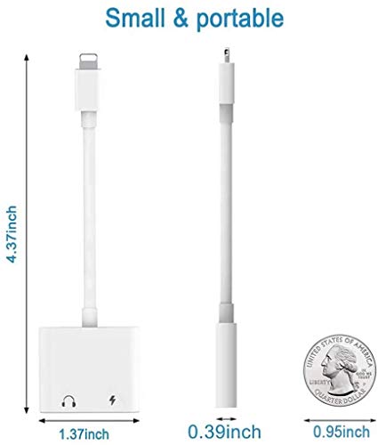 [Apple MFi Certified] 2 Pack Headphone Adapter for iPhone Charger,3.5 mm Headphone Jack Aux Dongle Charger & Audio Cable for iPhone 11/11 Pro/X/XS/XR/8/7 Support All iOS System