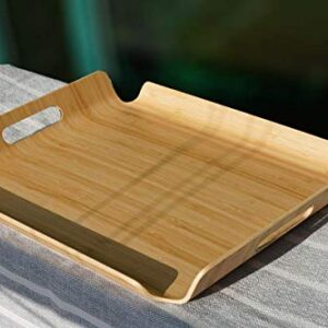 MXHAPPY Wood Serving Trays with Handles Bamboo Butler Trays Food Coffee Tea Breakfast Tray Rectangle Large, 18.1 X 14 Inch, 2 PCS