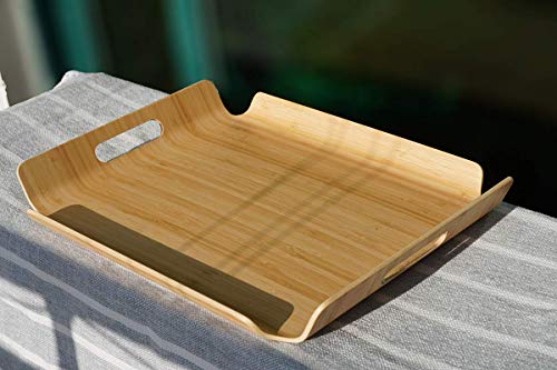 MXHAPPY Wood Serving Trays with Handles Bamboo Butler Trays Food Coffee Tea Breakfast Tray Rectangle Large, 18.1 X 14 Inch, 2 PCS