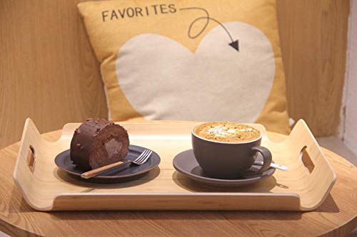 MXHAPPY Wood Serving Trays with Handles Bamboo Butler Trays Food Coffee Tea Breakfast Tray Rectangle Large, 18.1 X 14 Inch, 2 PCS