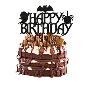 Black Glittery Halloween Birthday Cake Topper, Bat Cake Topper, Boo Cake Topper, Ghost Cake Topper, Halloween Cake Toppers, Boo Day Cake Topper, Halloween Birthday Decorations