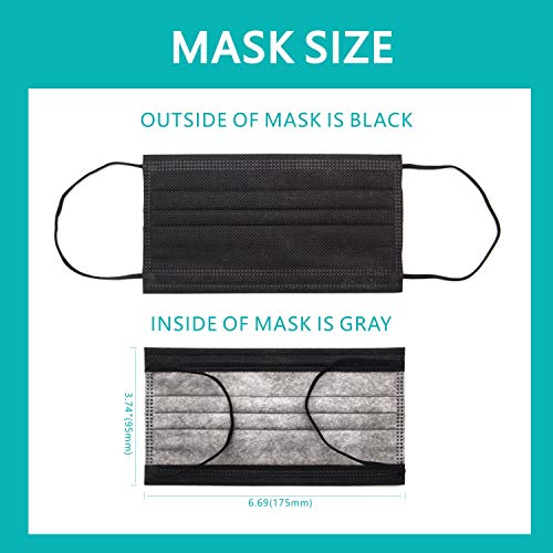 SuperHC 50 Pcs Graphene Protective Masks, Black Disposable Face Mask, Breathable 3-Layer Non-Woven Facemask, Lightweight Dust Protection Facial Masks for Adult Men Women Office Outdoor