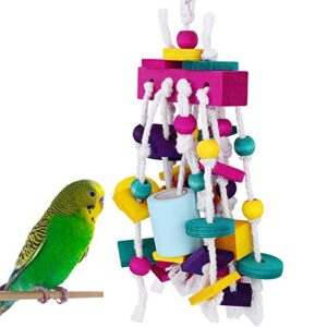 pawaboo pet bird chewing toys, parrot cage bite toys, bird tearing entertaining toys, multicolored wooden block tearing toys for small and medium parrots and pet birds, colorful