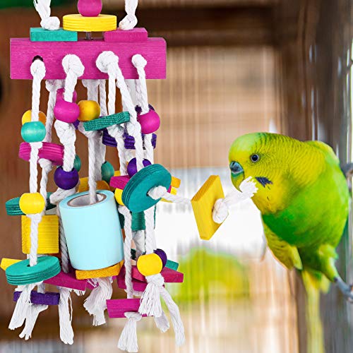 Pawaboo Pet Bird Chewing Toys, Parrot Cage Bite Toys, Bird Tearing Entertaining Toys, Multicolored Wooden Block Tearing Toys for Small and Medium Parrots and Pet Birds, Colorful