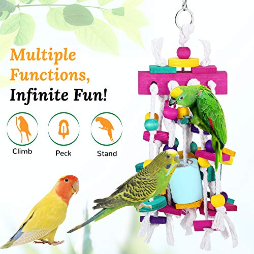 Pawaboo Pet Bird Chewing Toys, Parrot Cage Bite Toys, Bird Tearing Entertaining Toys, Multicolored Wooden Block Tearing Toys for Small and Medium Parrots and Pet Birds, Colorful