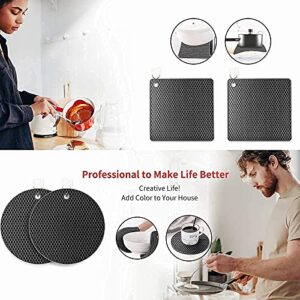 Ardanlingke Silicone Trivet Mats, trivets for hot pots and Pans, Extra Thick Hot Pads for Kitchen, Multi-Purpose Pot Holder, Non-Slip Jar Opener, Gripper Pad, Drying Mat, Coaster (4 Pcs, Dark Gray)