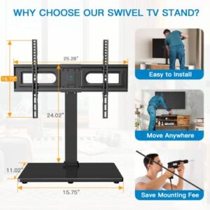 PERLESMITH Universal Swivel TV Stand Mount for 37-65,70,75 Inch LCD OLED Flat/Curved Screen TVs-Height Adjustable Table Top TV Stand/Base with Wire Management,VESA 600x400mm up to 88lbs,PSTVS18