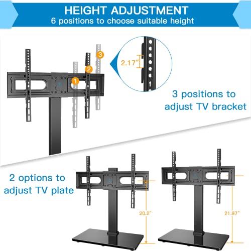 PERLESMITH Universal Swivel TV Stand Mount for 37-65,70,75 Inch LCD OLED Flat/Curved Screen TVs-Height Adjustable Table Top TV Stand/Base with Wire Management,VESA 600x400mm up to 88lbs,PSTVS18