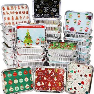JOYIN 48 Pcs Christmas Cookie Tins with Lids for Gift Giving, Rectangular Treat Foil Containers, Tupperware Disposable Food Storage Pan for Holiday Leftovers Goodie Container or Cookie Exchange