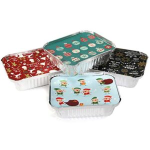 JOYIN 48 Pcs Christmas Cookie Tins with Lids for Gift Giving, Rectangular Treat Foil Containers, Tupperware Disposable Food Storage Pan for Holiday Leftovers Goodie Container or Cookie Exchange