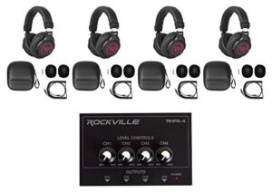 studio bundle w/4 rockville pro-m50 sr headphones+4 channel headphone amplifier