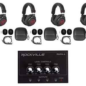 Studio Bundle w/4 Rockville PRO-M50 SR Headphones+4 Channel Headphone Amplifier