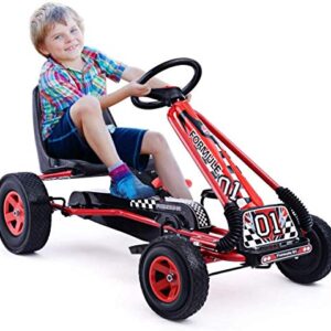 HOMGX Pedal Go Kart, Outdoor Kids Pedal Go Kart with Adjustable Bucket Seat, Steering Wheel, Rubber Wheels, Brake, Pedal Powered Ride On Kart for Boys, Girls (Reddish Black)