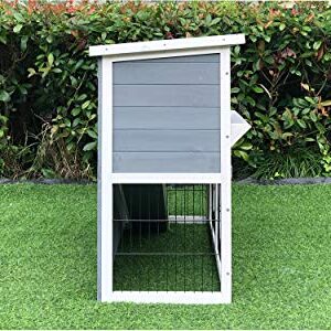 Hanover Outdoor Wooden 2-Story Rabbit Hutch with Ramp, Wire Mesh Run, Cage, Waterproof Roof, Removable Tray - HANRH0103-GRY