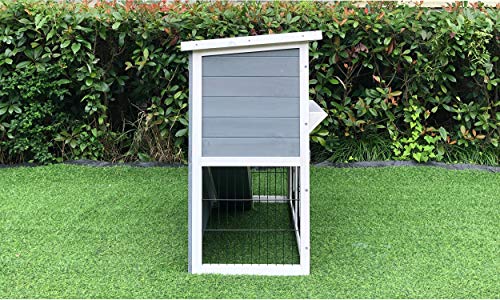 Hanover Outdoor Wooden 2-Story Rabbit Hutch with Ramp, Wire Mesh Run, Cage, Waterproof Roof, Removable Tray - HANRH0103-GRY