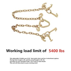 labwork Tow Chain Grade 70 Chain V-Bridle with RJT Cluster Hooks Tow Truck Winch Cable Pull Wrecker Recovery Grab