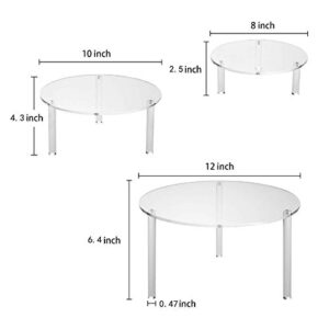 3pcs Round Clear Acrylic Cake Stands Cake Holder for Cupcake Dessert Cake Pizza