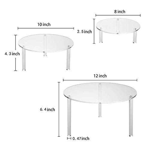 3pcs Round Clear Acrylic Cake Stands Cake Holder for Cupcake Dessert Cake Pizza