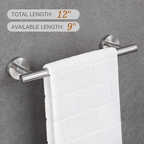 USHOWER 9-Inch Hand Towel Bar, Total Length 12 Inch Brushed Nickel Towel Rack Wall Mounted, SUS304 Stainless Steel Modern Home Decor Towel Holder for Bathroom.