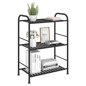 jsb 3-tier adjustable shelving unit, heavy duty storage rack organizer metal corner shelf for kitchen living room laundry pantry bathroom (black, 3 tier)…