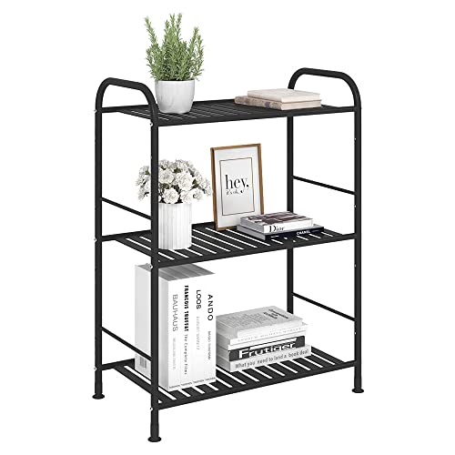 JSB 3-Tier Adjustable Shelving Unit, Heavy Duty Storage Rack Organizer Metal Corner Shelf for Kitchen Living Room Laundry Pantry Bathroom (Black, 3 Tier)…