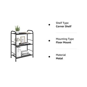 JSB 3-Tier Adjustable Shelving Unit, Heavy Duty Storage Rack Organizer Metal Corner Shelf for Kitchen Living Room Laundry Pantry Bathroom (Black, 3 Tier)…