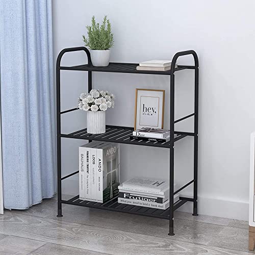 JSB 3-Tier Adjustable Shelving Unit, Heavy Duty Storage Rack Organizer Metal Corner Shelf for Kitchen Living Room Laundry Pantry Bathroom (Black, 3 Tier)…