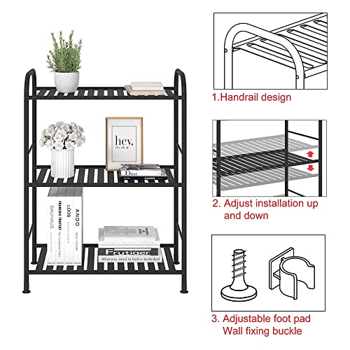 JSB 3-Tier Adjustable Shelving Unit, Heavy Duty Storage Rack Organizer Metal Corner Shelf for Kitchen Living Room Laundry Pantry Bathroom (Black, 3 Tier)…