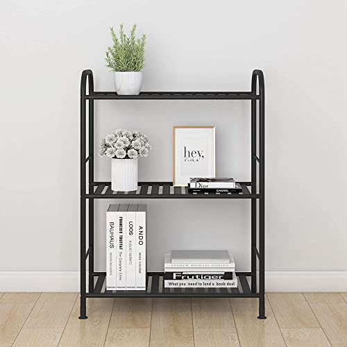 JSB 3-Tier Adjustable Shelving Unit, Heavy Duty Storage Rack Organizer Metal Corner Shelf for Kitchen Living Room Laundry Pantry Bathroom (Black, 3 Tier)…