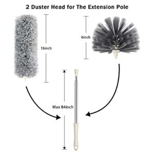 RMAI Duster with Extension Pole(Stainless Steel), 100’’ Extra Long Microfiber & Domed Cobweb Double Replacement Heads Extendable Dusters, Scratch Resistant Duster for Cleaning High Ceiling Fan, Cars