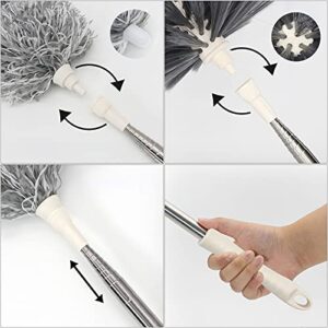 RMAI Duster with Extension Pole(Stainless Steel), 100’’ Extra Long Microfiber & Domed Cobweb Double Replacement Heads Extendable Dusters, Scratch Resistant Duster for Cleaning High Ceiling Fan, Cars