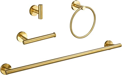 USHOWER Bathroom Hardware Set, Includes 18-Inch Bath Towel Bar, Durable 304 Stainless Steel, Brushed Gold, 4-Piece