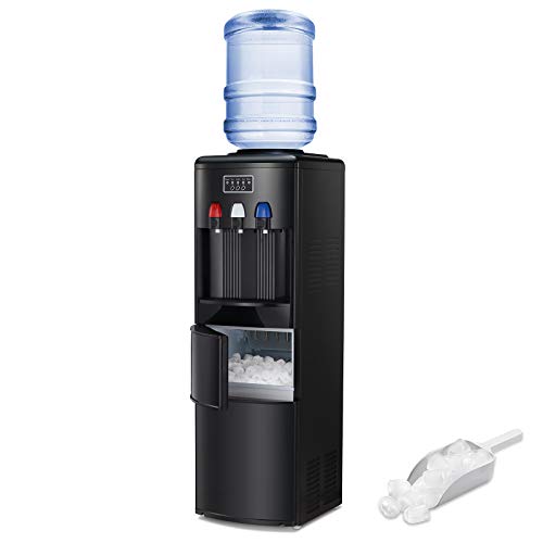 Antarctic Star 2-in-1 Water Cooler Dispenser with Built-in Ice Maker, Freestanding Hot Cold Top Loading Water Dispenser, 2, 3 or 5 Gallon Bottle with Child Safety Lock (Black)