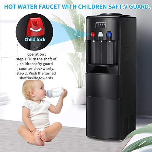 Antarctic Star 2-in-1 Water Cooler Dispenser with Built-in Ice Maker, Freestanding Hot Cold Top Loading Water Dispenser, 2, 3 or 5 Gallon Bottle with Child Safety Lock (Black)