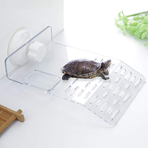 Turtle Basking Platform, Turtle Tank Platform Aquarium Animal Transparent Sink Wharf, Reptile Habitat, Climbing Shelf Turtle Tank Dock Floating Decor with Sucker Cap Medium