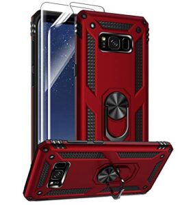 samsung galaxy s8 plus case with hd screen protectors, androgate military-grade metal ring holder kickstand 15ft drop tested shockproof cover case for samsung galaxy s8+ (2017) red