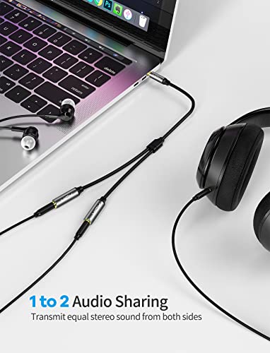 VIOY Headphone Splitter, 3.5mm Stereo Audio Y Splitter Cable Male to Female Dual Headphone Jack Extender for iPhone, Samsung, Tablet, Laptop, Speaker, MacBook (20cm)