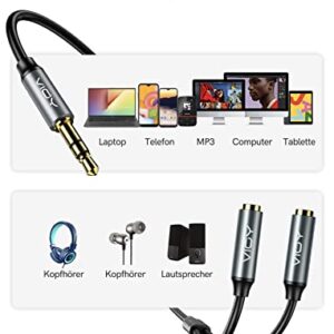 VIOY Headphone Splitter, 3.5mm Stereo Audio Y Splitter Cable Male to Female Dual Headphone Jack Extender for iPhone, Samsung, Tablet, Laptop, Speaker, MacBook (20cm)