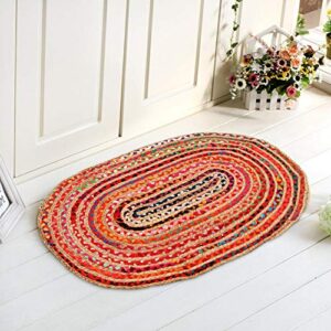 jute multi chindi oval braided rug, tightly braided chindi and jute rug,reversible,durable,sustainable rug pad, shag rugs for bedroom, floor rug, bedroom rugs, jute kitchen rug-24x36 inch multi color