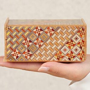 Hakone Yosegi 10 Steps, Japanese Puzzle Box, Wooden Puzzle Box, Brain-Teaser Box, prepaid Debit Cards, Secret Box, Hidden compartments for Children and Adults, Comes with a Gift Box (5in)