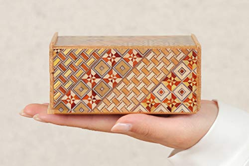 Hakone Yosegi 10 Steps, Japanese Puzzle Box, Wooden Puzzle Box, Brain-Teaser Box, prepaid Debit Cards, Secret Box, Hidden compartments for Children and Adults, Comes with a Gift Box (5in)