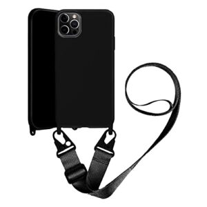 mobile phone chain case compatible with apple iphone 11 necklace case nylon shoulder strap soft silicone tpu cover with cord for hanging protective case with stylish strap (black)
