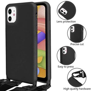 Mobile Phone Chain Case Compatible with Apple iPhone 11 Necklace Case Nylon Shoulder Strap Soft Silicone TPU Cover with Cord for Hanging Protective Case with Stylish Strap (Black)