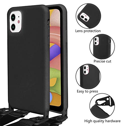 Mobile Phone Chain Case Compatible with Apple iPhone 11 Necklace Case Nylon Shoulder Strap Soft Silicone TPU Cover with Cord for Hanging Protective Case with Stylish Strap (Black)