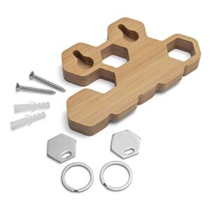 BU Products Honeycomb Magnetic Key Holder - A Unique Bamboo Wall Mounted Hook and Decorative Wooden Storage Rack (2 Keys)